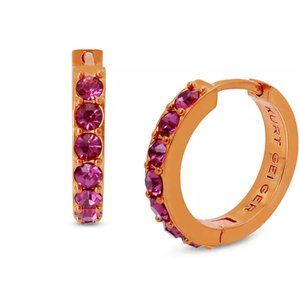 Kurt Geiger Be Kind Pink Crystal Huggie Hoop Earrings in Gold Tone